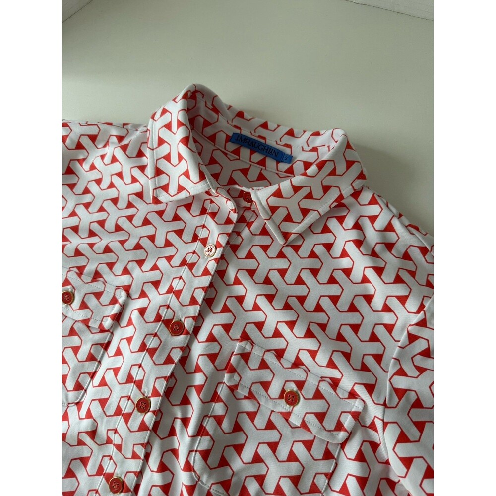 J. McLaughlin Catalina Cloth Stretch Button Up Dress 3/4 Sleeve SMALL Geometric